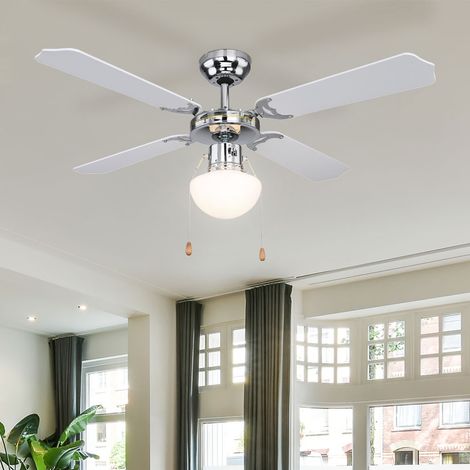Ventilatore da soffitto con illuminazione Interruttore a tirante anteriore inverso Lampada in vetro Ventilatore per vento, metallo cromato, vetro, freddo caldo, 1x attacco E27, D 106,6 cm