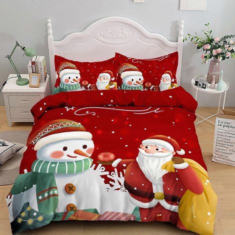 Parure de lit de Noël, housse de couette, Père Noël, bonhomme de neige, décoration de Noël (rouge, 220 x 240 cm) (AAA) (1/5)