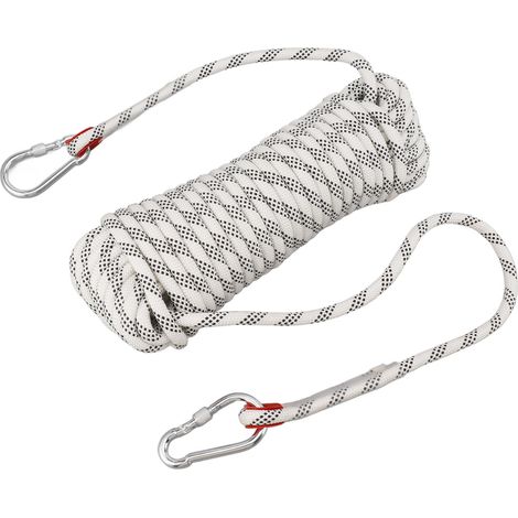 Corde d'escalade statique résistante de 10 mm, 20 m (65,6 pi), en polyester et nylon, avec 2 crochets. (1/5)