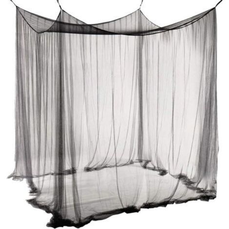 Moustiquaire de Lit Double Ciel de Lit Rectangulaire Grande Moustiquaire Noir Simple d'Eté avec 4 Ouvertures Baldaquin Rideaux de Lit 190cm(W) x210cm(L) x240cm(H) Répulsif Pour Les Insectes (1/5)