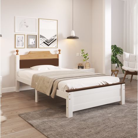 MEUBLIV Cama 90x200 cm blanca - estructura de madera y MDF, cabecero y piecero, sin colchón (1/5)