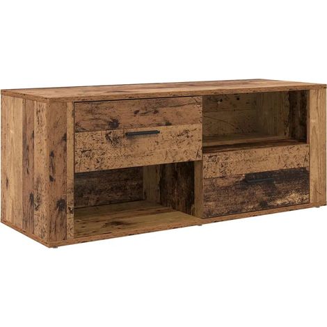 Meuble TV rustique compact avec rangement tirage 100 x 35 x 40 cm en bois d'ingénierie bois ancien (1/5)