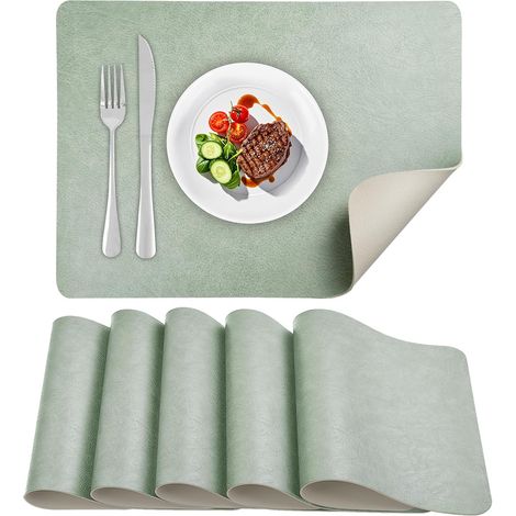 Set de Table en Cuir Lot de 6 Sets de Table Lavable imperméables PU Résistant à la Chaleur pour Cuisines Restaurants et hôtels 43 x 30 cm/16.911.8in (vert sauge (1/5)