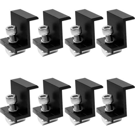 8 pièces de fixation photovoltaïque, carte de sertissage latéral 30 mm, accessoires de montage solaire noir pour toiture familiale et centrales PV (1/4)