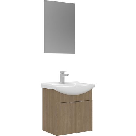 Ensemble Meuble Vasque avec Miroir (2 Pièces) "Purus 55" - 55 x 50 x 58 cm - Oak (1/3)