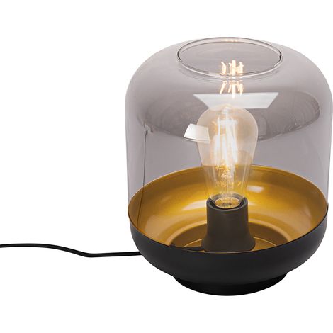 Design-Tischlampe schwarz mit Gold und Rauchglas – Kyan