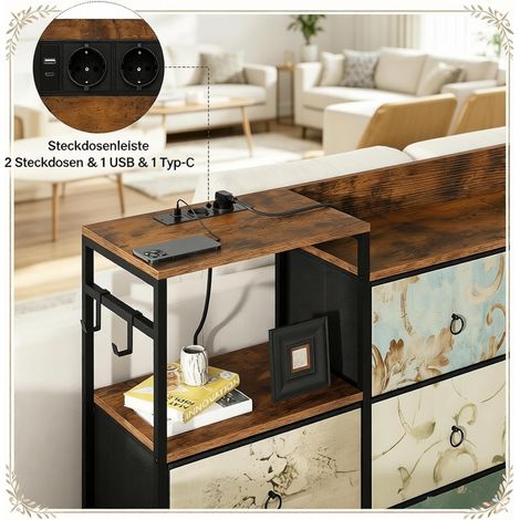 Classeur rétro, meuble d'entrée, commode à tiroirs, armoire de rangement avec prise intégrée (unité de stockage seule) (1/5)