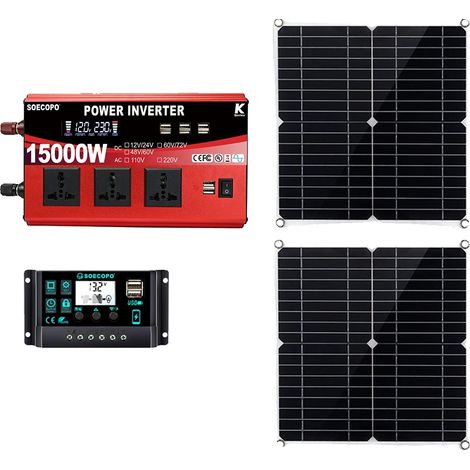 Kit solar, incluye dos paneles solares, inversor y controlador de carga, sistema solar de 220 V.