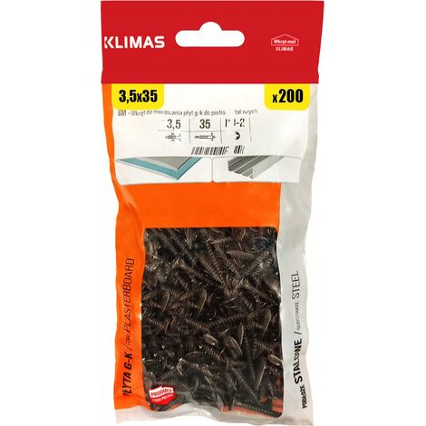 Vis Pour Plaques De Plâtre Métal Klimas, 3.5 x 35 mm, Noires PH2 Phosphatées, Boîte 200 Pièces (1/5)