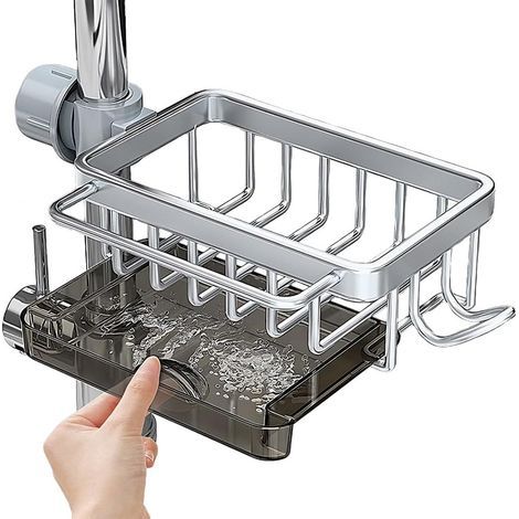 Mensola doccia argentata 26 x 11 x 6 cm, 1 pezzo, striscia di drenaggio in alluminio, non richiede foratura, portasapone, cestello scolapiatti da cucina (1/5)