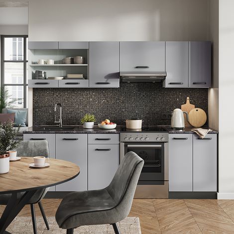 Mobile da cucina R-Line, Grigio/antracite, 240 cm , PL Antracite, Vicco