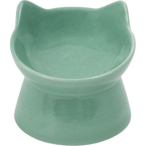 Mangeoire surélevée pour Chat, Vert Sauge, gamelle en céramique adaptée aux Moustaches, Design Peu Profond Anti-Fatigue pour Races à Face Plate, Passe au Lave-Vaisselle (1/2)