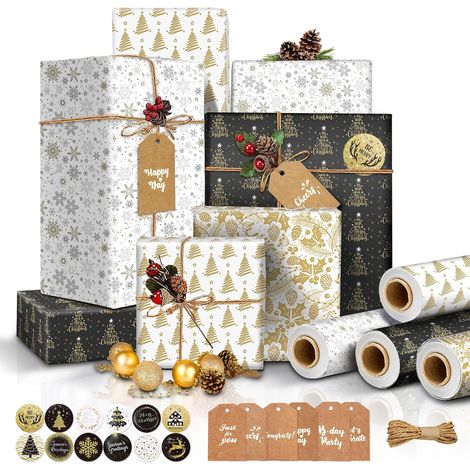 4 Rouleau Papier Cadeau Noel Gros, Emballage Cadeau Noel (43cm×3m) (1/5)