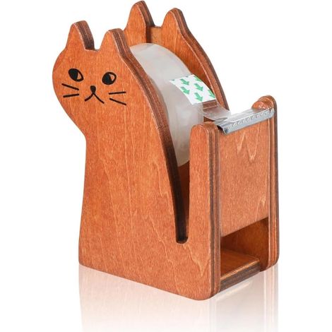 Cat Shape Adhesive Tape Dispenser with Roll of Adhesive Tape, Brown Color Non-Slip Dispenser, Suitable for Office, School and Home (1/5)