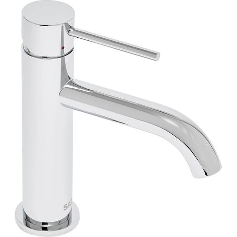 Swiss Aqua Technologies Mezclador de pedestal para lavabo Aurum 16,5 cm, accionado por palanca, sin desagüe automático, cromo brillante (SATBAUR271CR) (1/5)