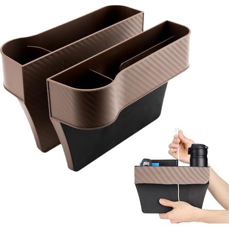 Boîte de rangement auto, 2 pièces, 25,8x6,1x16,4 cm, pour console centrale, installation facile et rapide (Marron). (1/5)