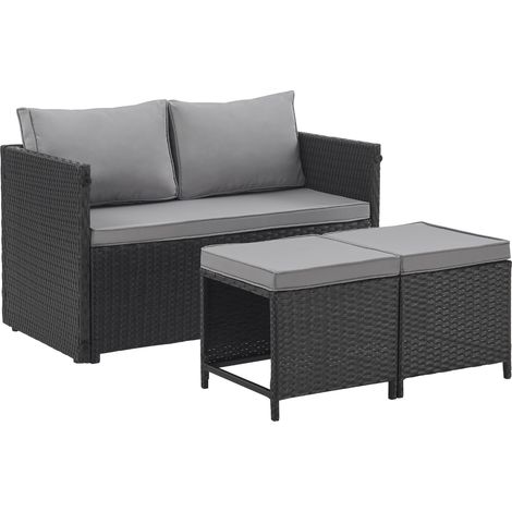 Svita – Ensemble de salon de jardin 4 places en poly rotin noir – Table 110x60cm – Coussins épais 5cm – Idéal pour balcons et terrasses (1/5)