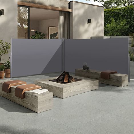 Store latéral escamotable 180x600 cm, gris foncé, en aluminium et métal, pour balcon, jardin et terrasse (1/5)