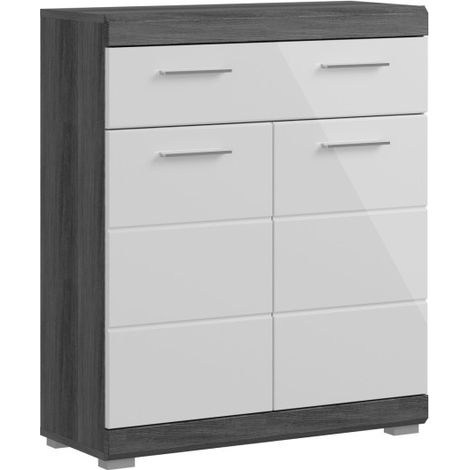 Mobiletto basso SCOTT – 2 ante e 1 cassetto – Grigio scuro e bianco – 74x88x31 cm