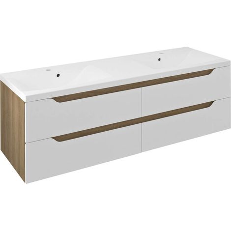 Sapho Wave - Mobile sottolavabo doppio 150x50x48 cm, 4 cassetti, bianco/rovere cuneo WA150-3025 (1/2)