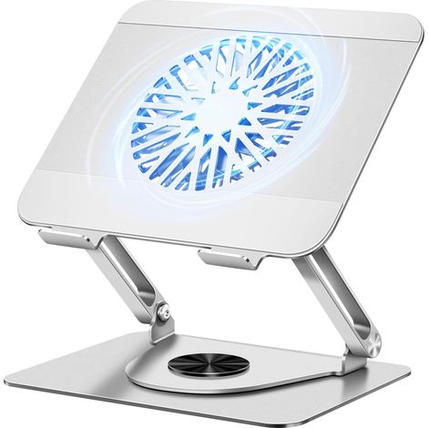 Support Ordinateur Portable avec Ventilateur PC Portable Magnétique, Rotation 360°, Capacité Charge 10 KG, 18dB, Support pour Laptops/Tablettes Jusqu'à 16” - Argent (1/5)