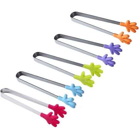 Pincettes À Glace - Acier Inoxydable Avec Têtes En Silicone - Pour Buffet Salade Et Apéritif - Lot De 5 (1/5)