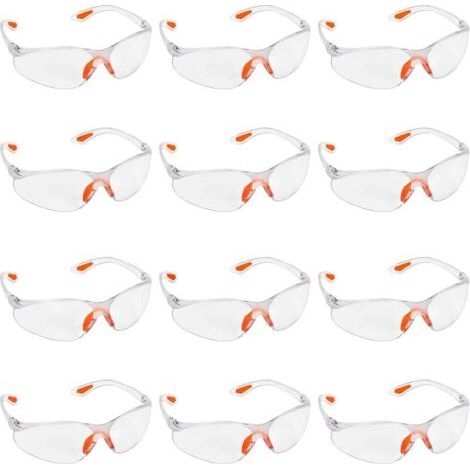 Lot de 12 Lunettes de Sécurité Transparentes - Lunettes de Protection Avec Verres en Plastique, Pont-de-Nez et Embouts de Branches en Caoutchouc pour plus de Confort - Lunette Transparente PPE (1/4)
