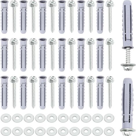20 Pièces Vis et Cheville pour Beton 8mm, Chevilles Charge Lourde et Visser M6x50mm, Cheville et Hexagonaux Vis Fixation avec Rondelles sur Parpaing Creux, Briques, Plaque de Plâtre (1/5)