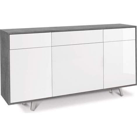 Mobile 3 Ante 3 Cassetti 164x92x41 cm Cemento/Bianco Lucido (1/2)