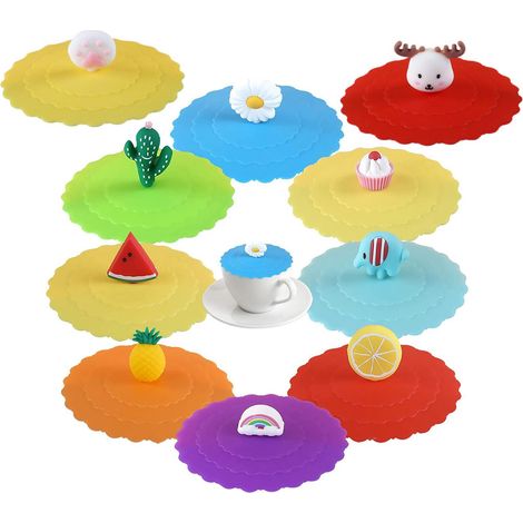 Lot de 10 couvercles en silicone réutilisables pour tasses, mugs et verres, adaptés au bureau et à la maison, protection anti-poussière pour café et thé (1/5)