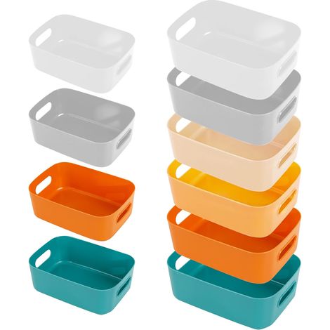 10Pcs Plastic Storage Baskets Storage Boxes Bathroom Storage Basket Small Baskets with Plastic Handles Storage Bin for Kitchen Cupboard Office Bathroom (1/5)