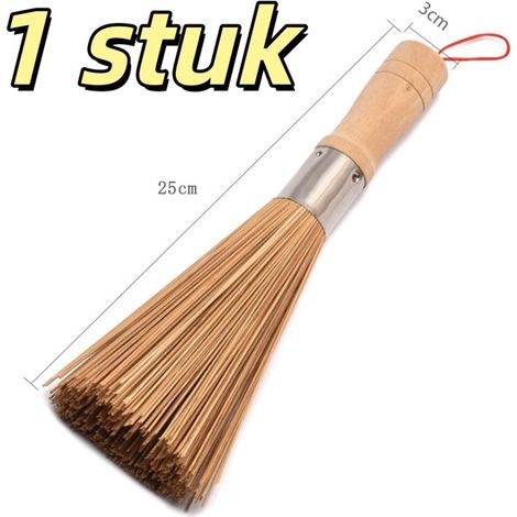 Lot de 1 brosse de nettoyage avec poignée en bois bambou nettoyage lavage des poêles adapté pour laver les poêles 25 sur 3 sur 3,5 cm couleur bois naturelle (1/5)
