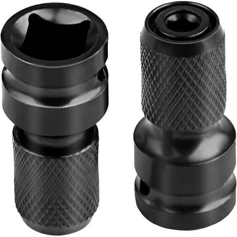 Impact wrench bit adapter, 1/2" square drive to 1/4" hex drive, for impact wrench ratchets and screwdriver bit holders - 2 pieces (1/4)