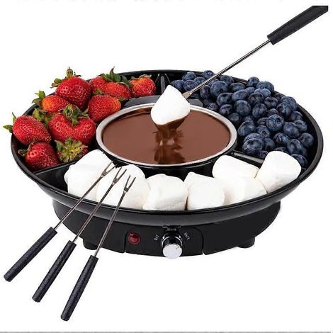 Appareil à fondue électrique avec contrôle de la température, assiettes de service amovibles, 4 fourchettes à fondue et prise européenne. (1/5)
