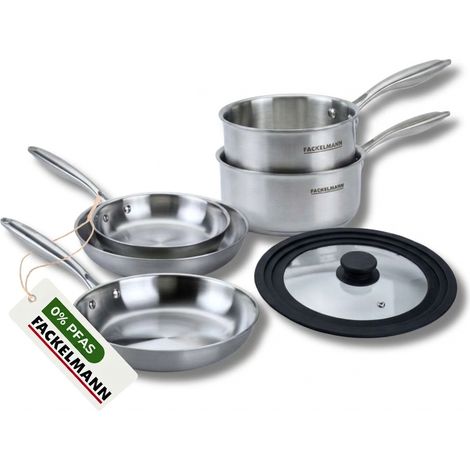 Batterie de cuisine avec 3 poêles 20/24/26 cm et 2 casseroles 14/18 cm et 1 couvercle de cuisson universel sans PFAS Fackelmann Vita3 (1/5)