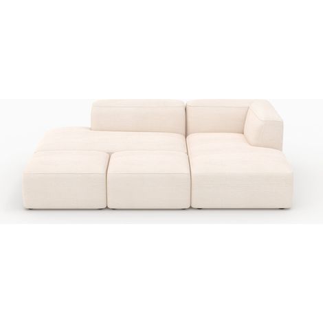 Canapé modulable en velours côtelé blanc 4 places avec 2 poufs - Mina