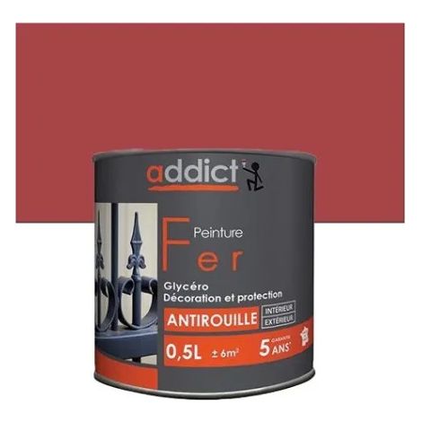 Peinture fer glycéro antirouille, rouge vif, 0,5 litre intérieur et extérieur.