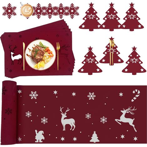 19pcs Noël Décoration de Table, Chemin de Table Noel 150 x 40 cm (1/5)
