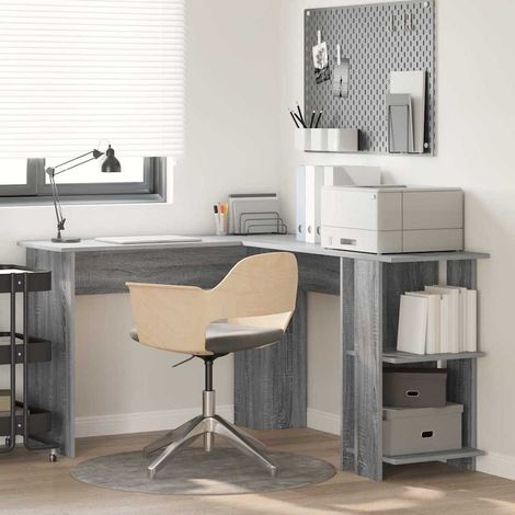 Eck-Schreibtisch mit Regal Graues Sonoma 140 x 113,5 x 75 cm