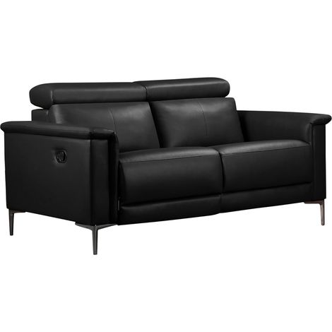 Lund-Canapé 2 places avec 1 fauteuil inclinable manuel en cuir PU noir (1/5)