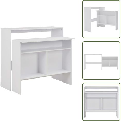 The Living Store Bartisch mit 2 Tischplatten Weiß 130x40x120 cm - Esstisch - Bartisch - Wohnzimmertisch - Hochtisch - Weißer Esstisch (1/5)