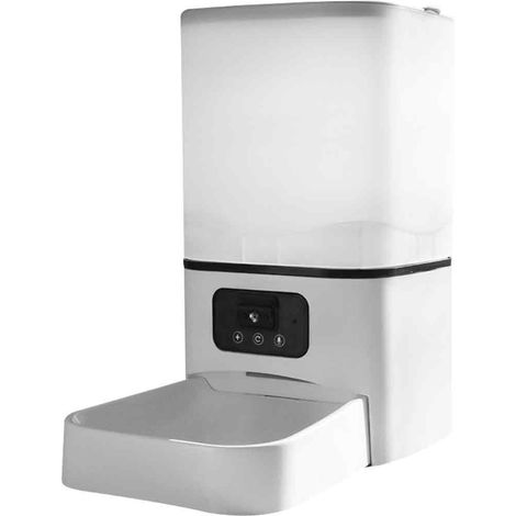 Distributeur Croquettes Chat - 6 L - Wi-Fi 2,4 GHz - Application Mobile - Jusqu'à 10 Repas/ jour - Alimentation Secteur + Batterie Secours - Blanc (1/5)