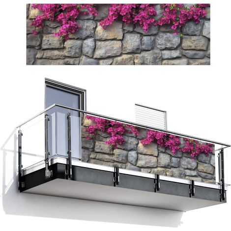 Balcony Privacy Banner Bougainvillea - Stone Wall - Pink 300x100 cm