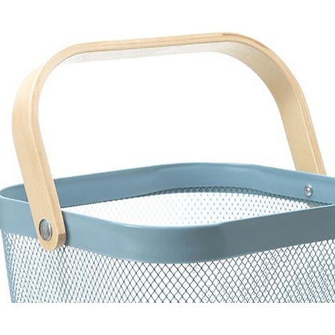 Panier en métal pour fruits et légumes, rangement de cuisine et salle de bain, bleu, avec anses et égouttoir, lot de 2. (1/3)