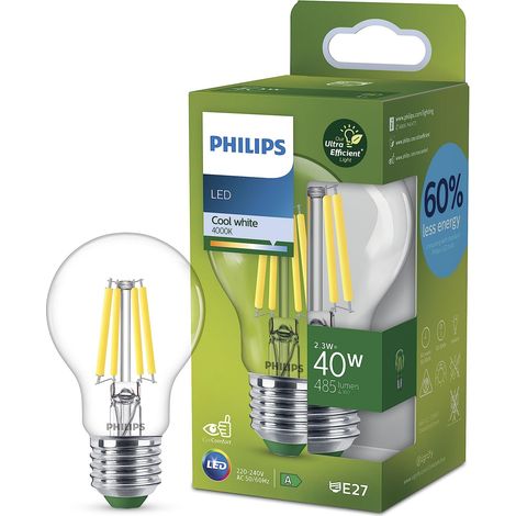 Philips LED Lampadina Goccia a Filamento Classe A, 40W, E27, Luce Bianca Fredda, Non Dimmerabile (1/5)