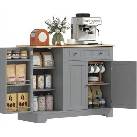 Buffet cuisine gris 105x40x83cm, meuble rangement 3 portes avec tiroir, étagères porte et étagère réglable (1/5)