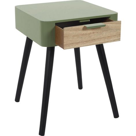 Table de chevet bois vert kaki 35x48x40 cm