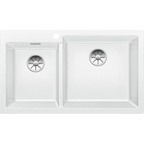 Blanco Pleon 9 Silgranit weiß Ablaufgarnitur mit Raumsparrohr, 2 x 3 1/2'' InFin