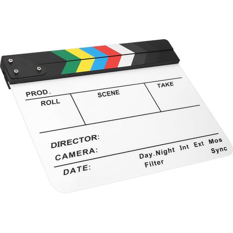 Clap de cinéma en acrylique 30x25CM, accessoire de photographie, outil de réalisation (tableau blanc à rayures colorées (PAV1Y)) (1/5)