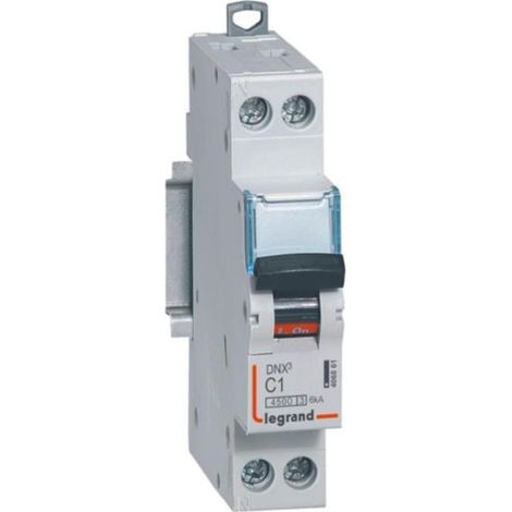 Disjoncteur Phase+Neutre DNX³4500 6kA arrivée et sortie borne à vis - 1P+N 230V 1A courbe C - 1 module - LEGRAND